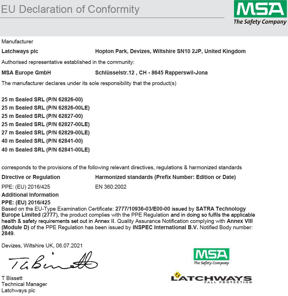 Dây tự rút MSA Latchways Sealed SRLs